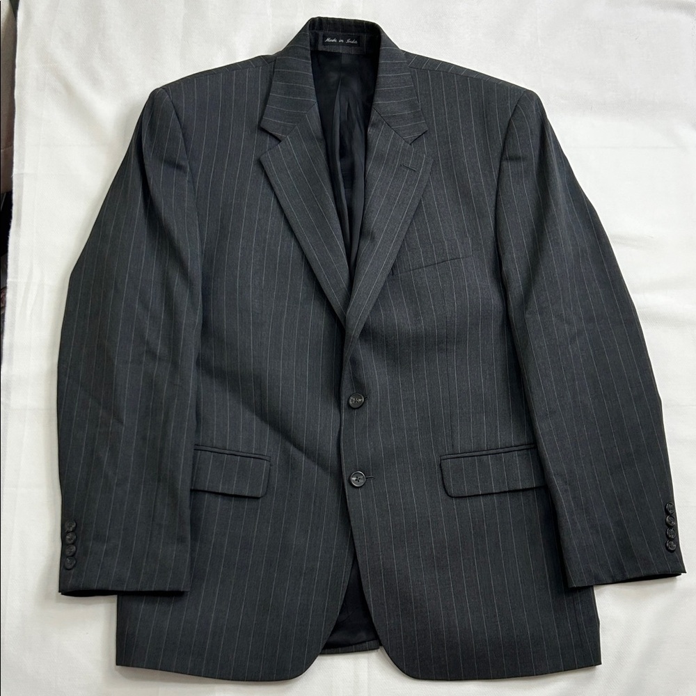 Chaps Wool Pinstripe Blazer 42R Gray 2 Button